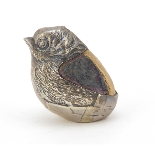 3043 - Sampson Mordan & Co Ltd, Edward VII silver chick pin cushion, 3.5cm high, 26.8g