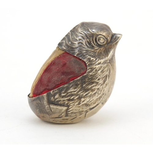 3043 - Sampson Mordan & Co Ltd, Edward VII silver chick pin cushion, 3.5cm high, 26.8g