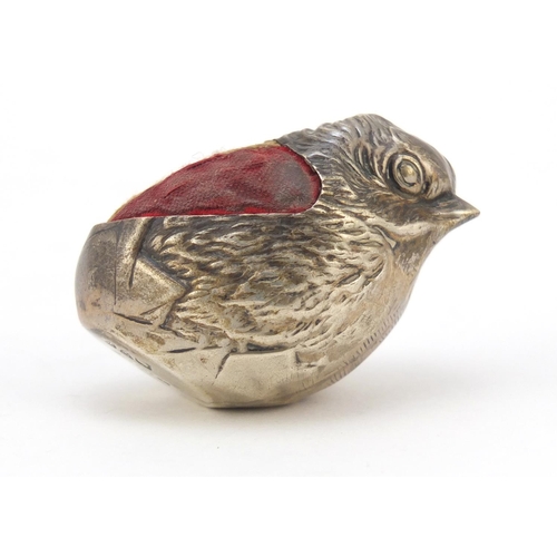 3043 - Sampson Mordan & Co Ltd, Edward VII silver chick pin cushion, 3.5cm high, 26.8g