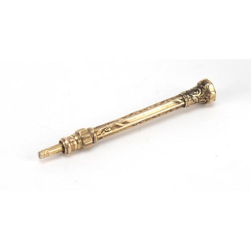 882 - Victorian 9ct gold propelling pencil inset with a citrine and a silver coloured metal and blue hards... 