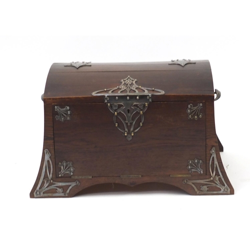 1453 - French Art Nouveau oak dome top three drawer collector's chest with silver plated mounts and handles... 