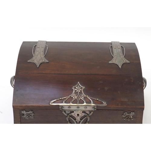 1453 - French Art Nouveau oak dome top three drawer collector's chest with silver plated mounts and handles... 