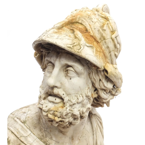 1452 - Floor standing white marble style bust of a Centurion, 89cm high