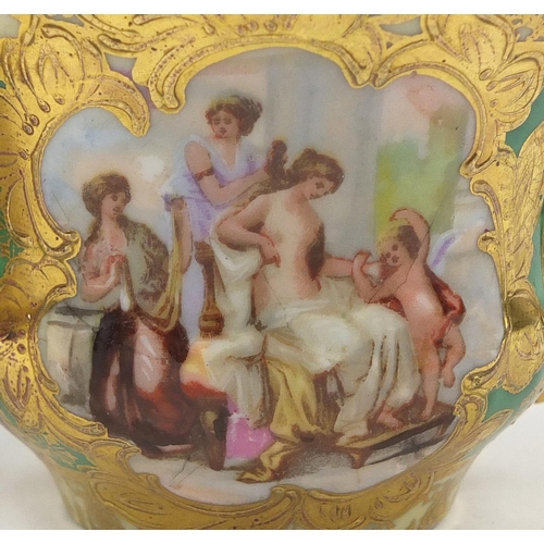 98 - Continental porcelain including a hand painted Augustus Rex cup and a Vienna style cup with paw feet... 