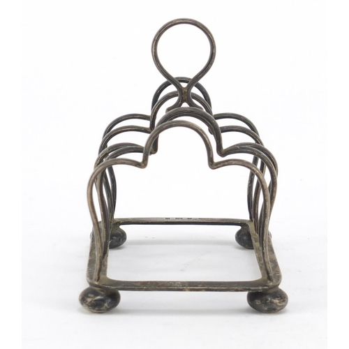 3039 - Marples & Co, Edward VII silver four slice toast rack, Birmingham 1902, 10cm wide, 125.5g