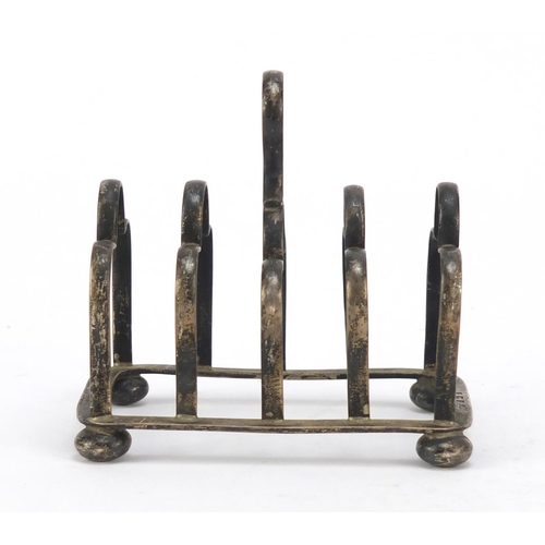 3039 - Marples & Co, Edward VII silver four slice toast rack, Birmingham 1902, 10cm wide, 125.5g