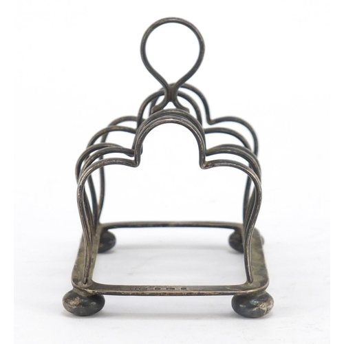 3039 - Marples & Co, Edward VII silver four slice toast rack, Birmingham 1902, 10cm wide, 125.5g