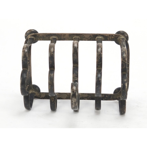 3039 - Marples & Co, Edward VII silver four slice toast rack, Birmingham 1902, 10cm wide, 125.5g