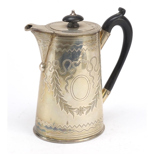 3023 - Hamilton & Inches, Victorian silver teapot with ebonised wood handle and blank cartouche, Edinburgh ... 