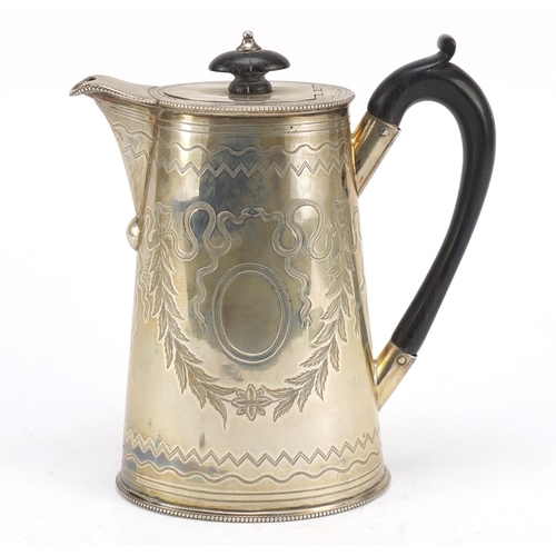 3023 - Hamilton & Inches, Victorian silver teapot with ebonised wood handle and blank cartouche, Edinburgh ... 