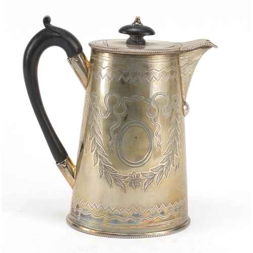 3023 - Hamilton & Inches, Victorian silver teapot with ebonised wood handle and blank cartouche, Edinburgh ... 