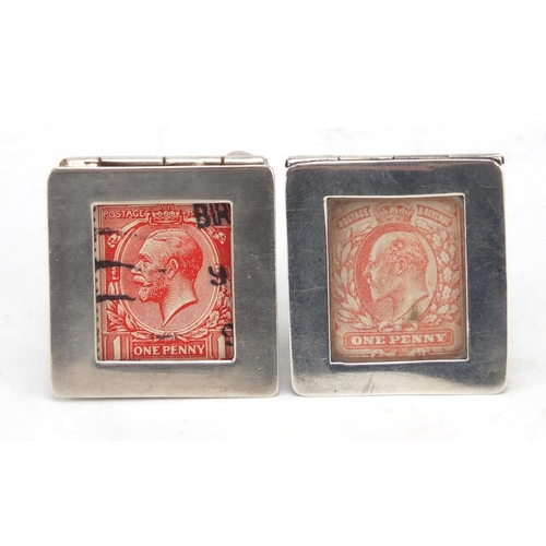 3060 - Two Victorian and later silver stamp boxes with hinged lids, each raised on four ball feet, Birmingh... 