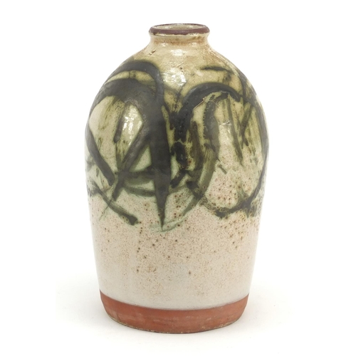 3787 - Studio pottery vase hand painted with stylised pattern, impressed mark to base, 17.5cm high