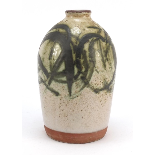 3787 - Studio pottery vase hand painted with stylised pattern, impressed mark to base, 17.5cm high