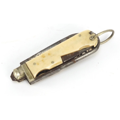 149 - 19th century ivory flanked coachman's folding pocket tool, 10cm in length when closed