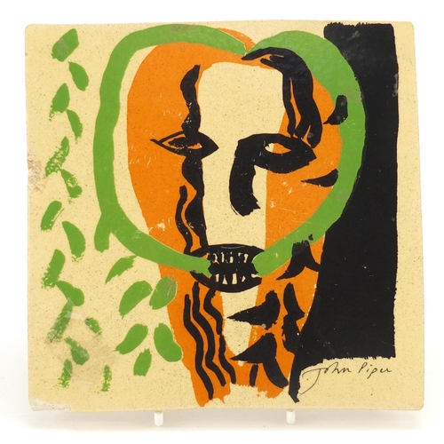 204 - John Piper for Fulham Pottery, ceramic commemorative tile hand painted with an abstract face, made e... 
