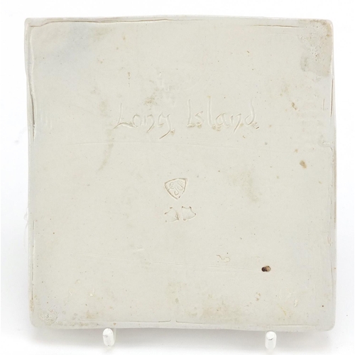 206 - Guy Sydenham, pottery tile titled Long Island, incised and impressed marks to the reverse, 10cm x 10... 