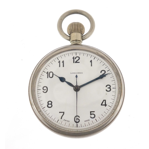 2359 - Longines, gentlemen's military interest open face pocket watch, the case engraved H.S. 386095, 52mm ... 