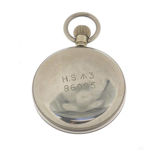 2359 - Longines, gentlemen's military interest open face pocket watch, the case engraved H.S. 386095, 52mm ... 