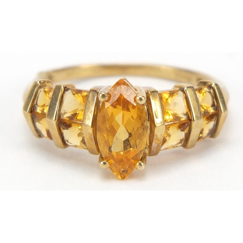 2341 - 9ct gold orange stone ring, possibly citrine, size O/P, 2.5g