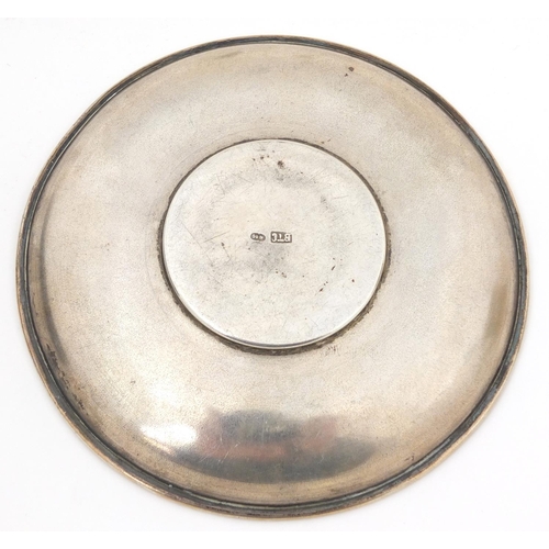 3071 - Russian circular silver dish engraved with flowers, impressed marks 84 BTC to the base, 11cm in diam... 