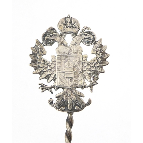 3073 - Unmarked silver spoon with Russian double headed eagle terminal and Maria Theresa Thaler coin bowl, ... 