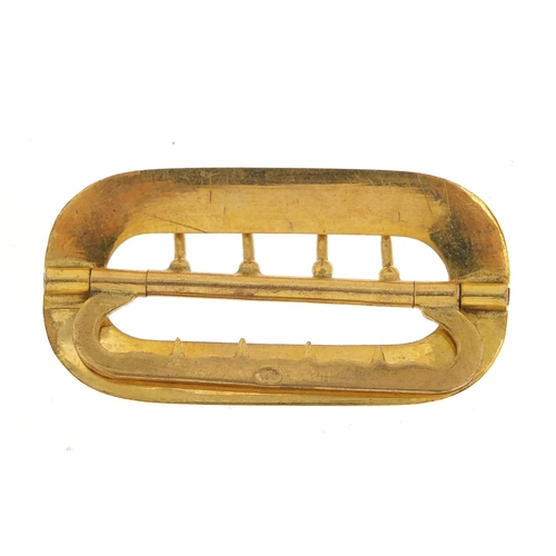 146 - Gold coloured metal and enamel buckle, impressed marks to the reverse, 4.9cm wide, 13.1g