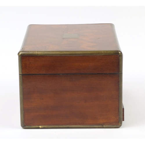 900 - Victorian walnut workbox with brass inlay, mirrored back, tooled leather mounts, fitted lift out int... 