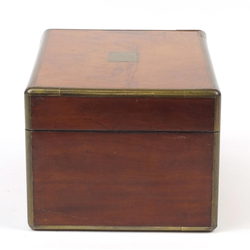 900 - Victorian walnut workbox with brass inlay, mirrored back, tooled leather mounts, fitted lift out int... 