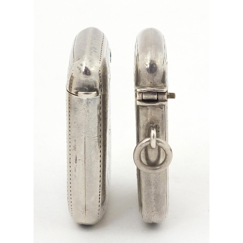 3054 - Two Victorian and later silver vestas, Birmingham 1899 and 1905, each 5cm high, 47.8g