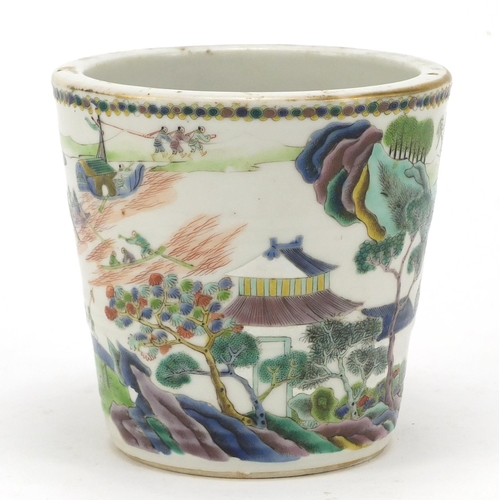 116 - Chinese porcelain planter hand painted in the famille verte palette with figures in boats and crossi... 