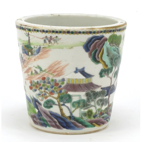 116 - Chinese porcelain planter hand painted in the famille verte palette with figures in boats and crossi... 