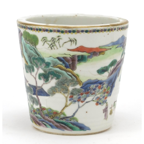 116 - Chinese porcelain planter hand painted in the famille verte palette with figures in boats and crossi... 