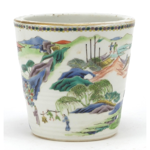 116 - Chinese porcelain planter hand painted in the famille verte palette with figures in boats and crossi... 