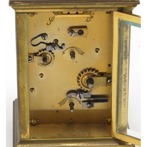 31 - 19th century brass cased carriage clock striking on a bell having enamelled and subsidiary dials wit... 