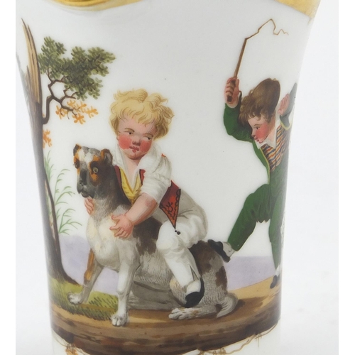 96 - Sevres, early 19th century porcelain jug, finely hand painted with children playing with a dog in a ... 