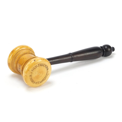 150 - 19th century Masonic ivory and rosewood gavel, 18cm in length