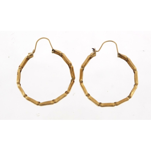2336 - Pair of 9ct gold bamboo design hoop earrings, 2.6cm in diameter, 2.2g