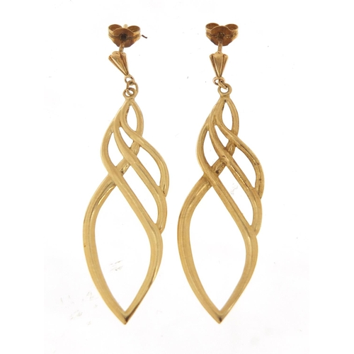 2361 - Pair of 9ct gold drop earrings, 4.2cm high, 0.8g