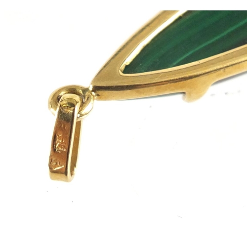 2327 - 18ct gold malachite pendant, 6cm high, 8.8g