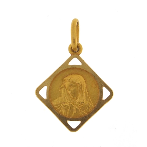 2342 - 18ct gold religious Madonna pendant, 2.4cm high, 2.2g