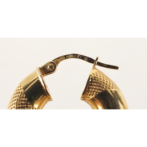 2407 - Pair of 9ct gold hoop earrings, 2cm in diameter, 2.8g