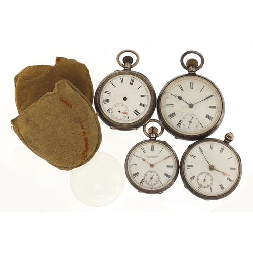 2392 - Four silver open face pocket watches including Camerer, Cuss & Co and one with a fusée movement, the... 