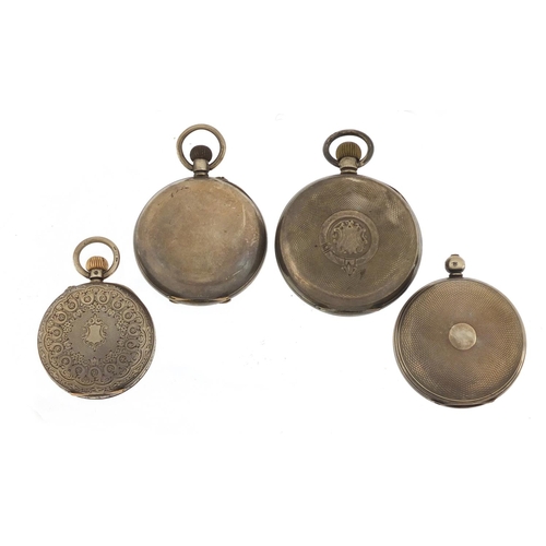 2392 - Four silver open face pocket watches including Camerer, Cuss & Co and one with a fusée movement, the... 