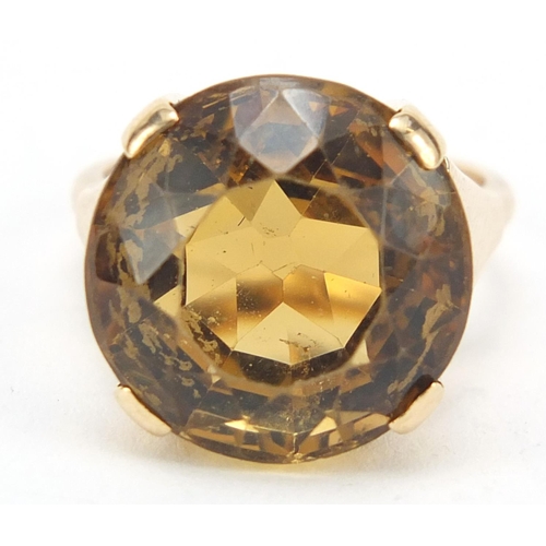 2371 - Large 9ct gold citrine ring, size M, 7.6g