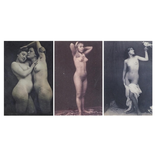 1007 - Three photographs of nude females, framed and glazed, each 14cm x 8.5cm