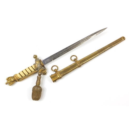 2127 - German military interest naval dagger by WCK with engraved steel blade and portepee, 42cm in length