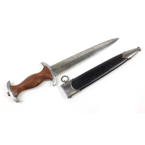 2130 - German military interest NSKK dagger by RZM with engraved steel blade and scabbard, 37.5cm in length