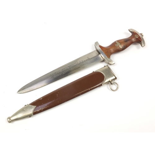 2133 - German military interest SA Dagger by Curt Hoppe with engraved steel blade and scabbard, 37cm in len... 