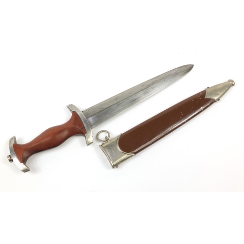 2133 - German military interest SA Dagger by Curt Hoppe with engraved steel blade and scabbard, 37cm in len... 
